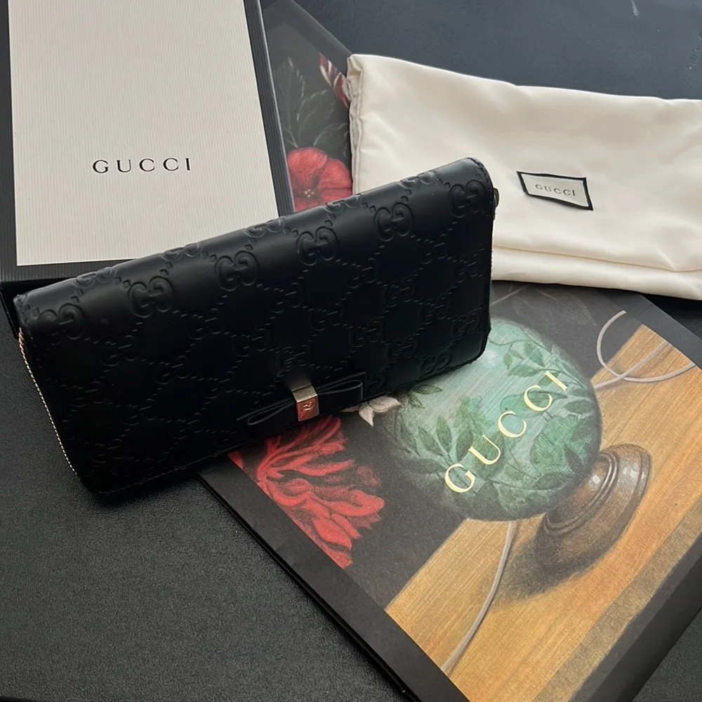 🖤🖤Gucci GG Guccissima Bow Zip Wallet - Picture 5 of 17